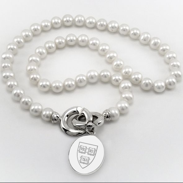 Harvard Pearl Necklace with Sterling Silver Charm - Image 1
