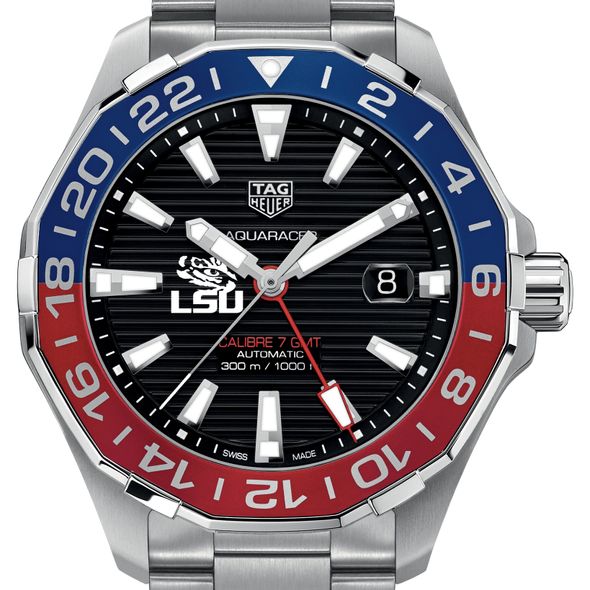 LSU Men's TAG Heuer Automatic GMT Aquaracer with Black Dial and Blue & Red Bezel - Image 1