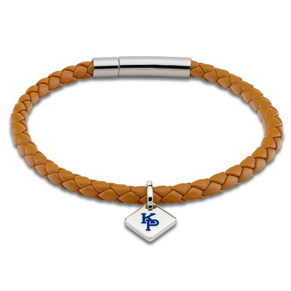 US Merchant Marine Academy Leather Bracelet with Sterling Silver Tag - Saddle