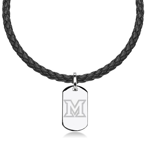 Miami University in Ohio Leather Necklace with Sterling Dog Tag