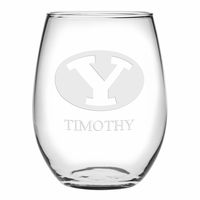 BYU Stemless Wine Glasses Made in the USA - Set of 4