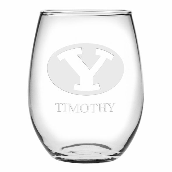 BYU Stemless Wine Glasses Made in the USA - Set of 4 - Image 1