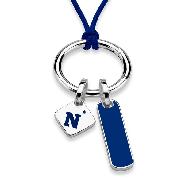US Naval Academy Silk Necklace with Enamel Charm & Sterling Silver Tag