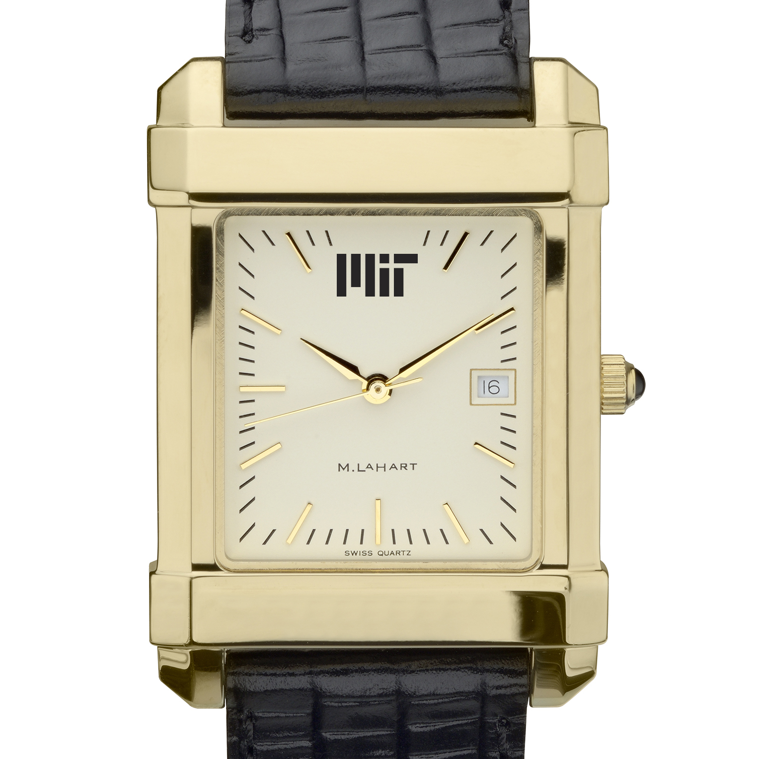 MIT Men's Gold Quad Watch with Leather Strap