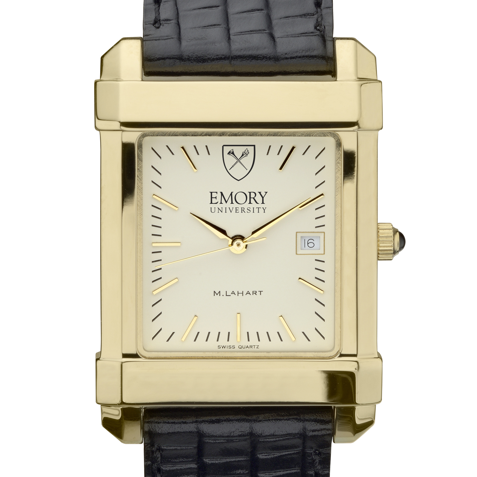 Emory Men's Gold Quad Watch with Leather Strap