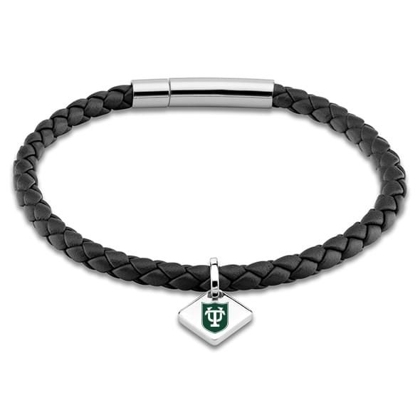 Tulane University Leather Bracelet with Sterling Silver Tag - Black