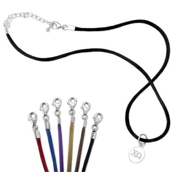 Chi Omega Satin Necklace with Sterling Silver Charm