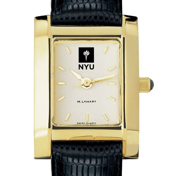 NYU Women's Gold Quad Watch with Leather Strap