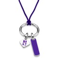 Northwestern University Silk Necklace with Enamel Charm & Sterling Silver Tag - Image 2