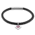 Texas A&M Leather Bracelet with Sterling Silver Tag - Black - Image 1