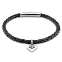 Texas A&M Leather Bracelet with Sterling Silver Tag - Black