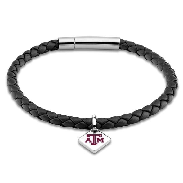 Texas A&M Leather Bracelet with Sterling Silver Tag - Black - Image 1