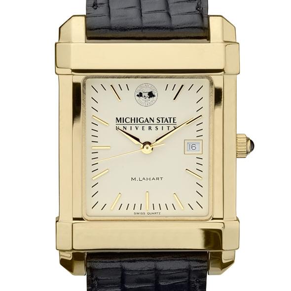 Michigan State Men's Gold Quad with Leather Strap