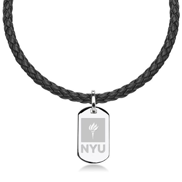New York University Leather Necklace with Sterling Dog Tag
