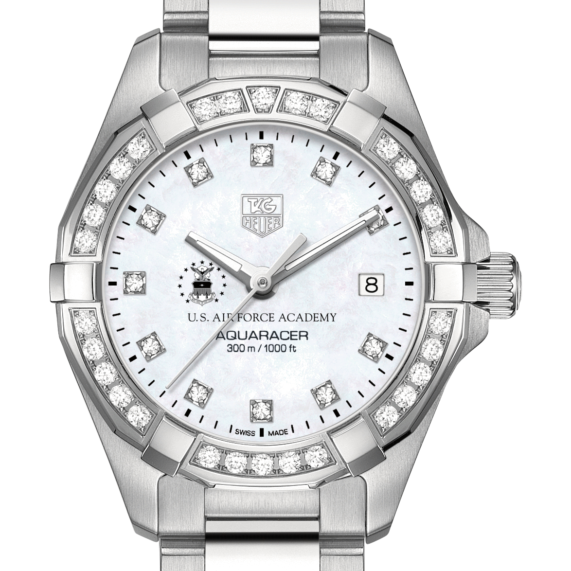 Air Force Academy Women's TAG Heuer Steel Aquaracer with MOP Diamond Dial & Diamond Bezel