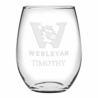 Wesleyan Stemless Wine Glasses Made in the USA - Set of 2
