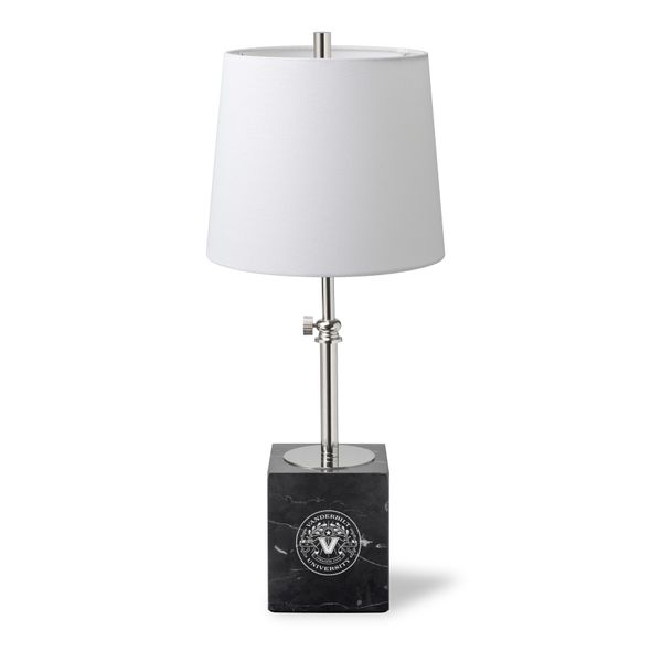 Vanderbilt University Polished Nickel Lamp with Marble Base & Linen Shade - Image 1