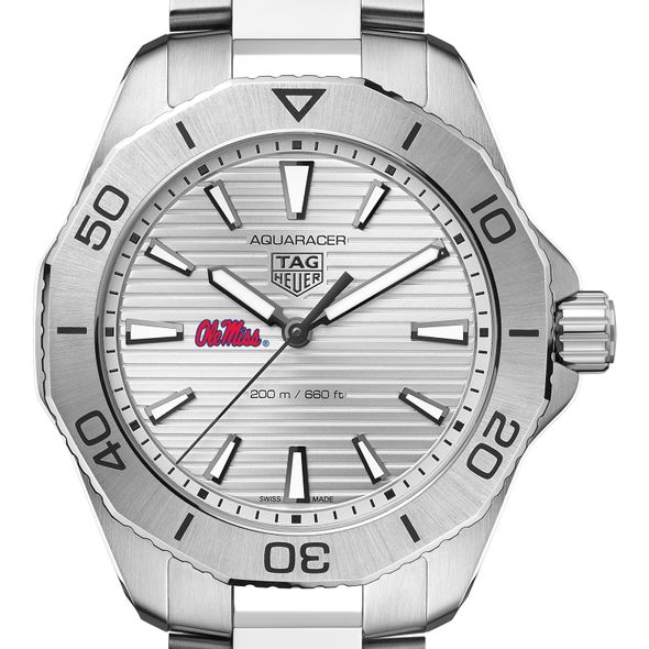 Ole Miss Men's TAG Heuer Steel Aquaracer with Silver Dial - Image 1