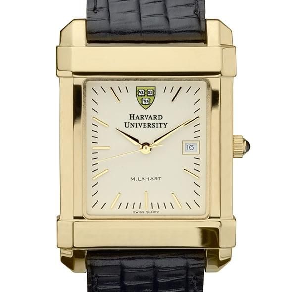 Harvard Men's Gold Quad with Leather Strap - Image 1