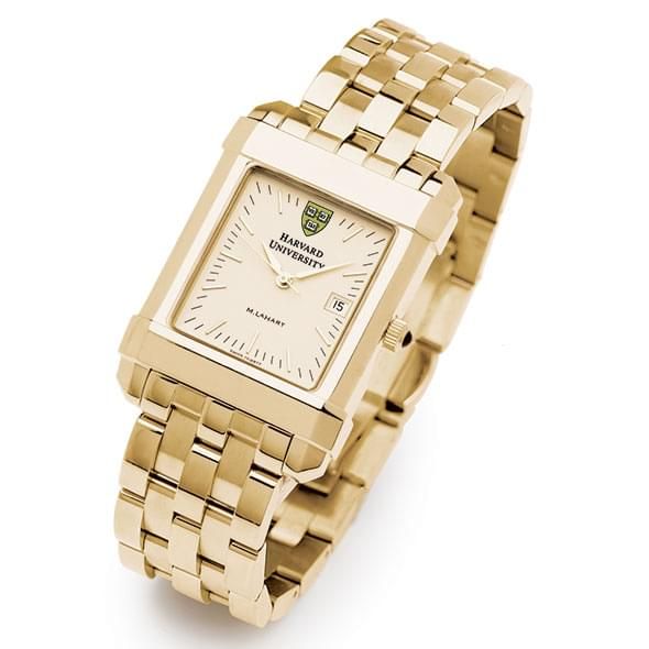 Harvard University Men's Swiss Watch Gold Quad with Bracelet by M.LaHart