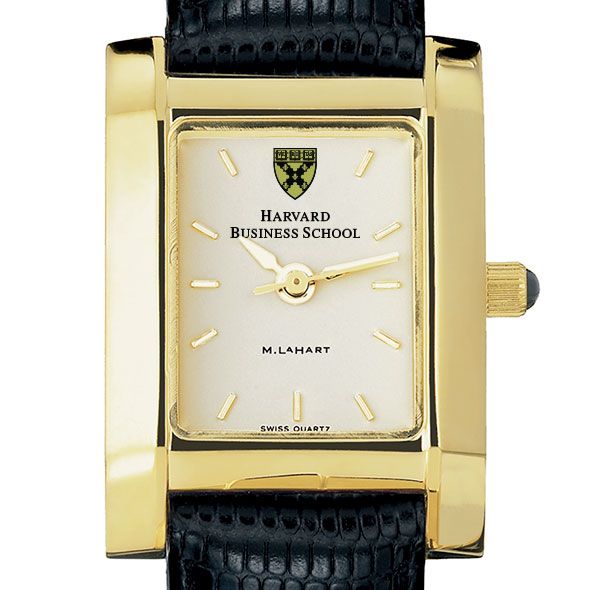 Harvard Business School Women's Gold Quad Watch with Leather Strap