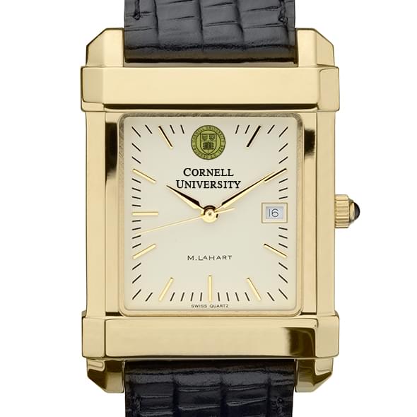 Cornell Men's Gold Quad Watch with Leather Strap