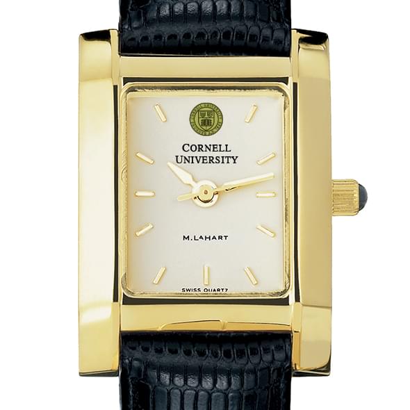 Cornell Women's Gold Quad Watch with Leather Strap