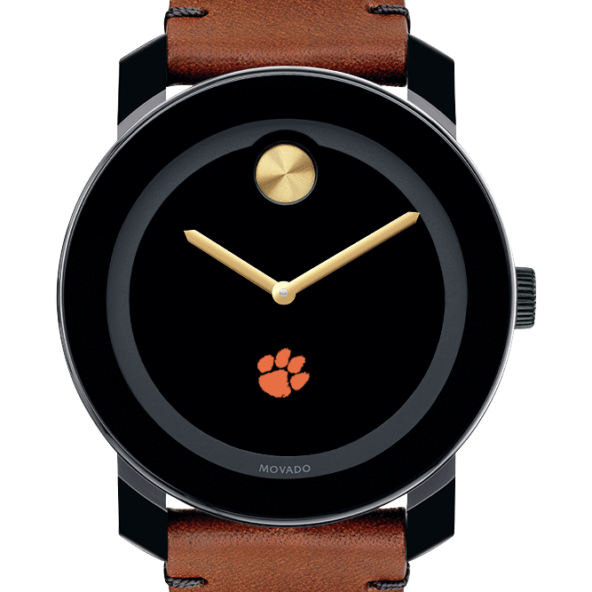 Clemson Men's Movado BOLD with Brown Leather Strap