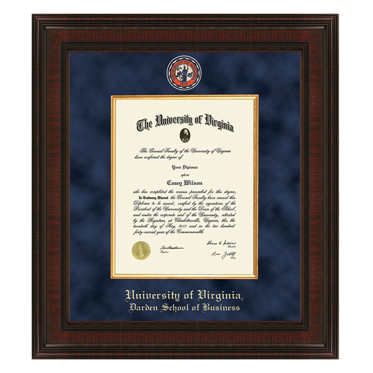 UVA Darden Diploma Frame - Excelsior - Graduation Gift Selection