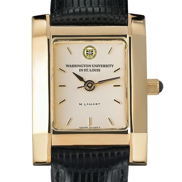 WUSTL Women's Gold Quad Watch with Leather Strap