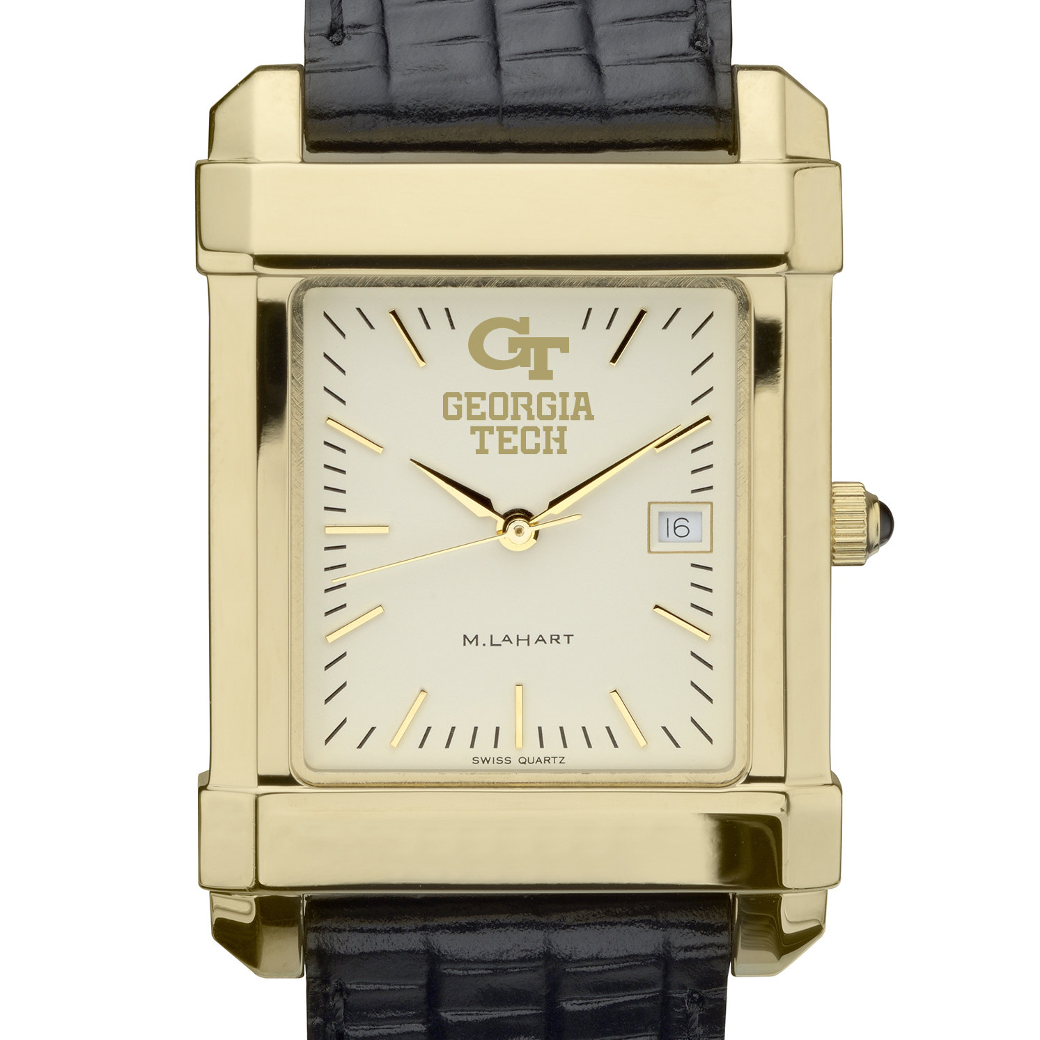 Georgia Tech Men's Gold Quad Watch with Leather Strap