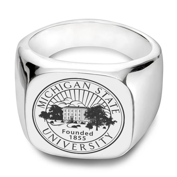 Michigan State Sterling Silver Square Cushion Ring - Image 1