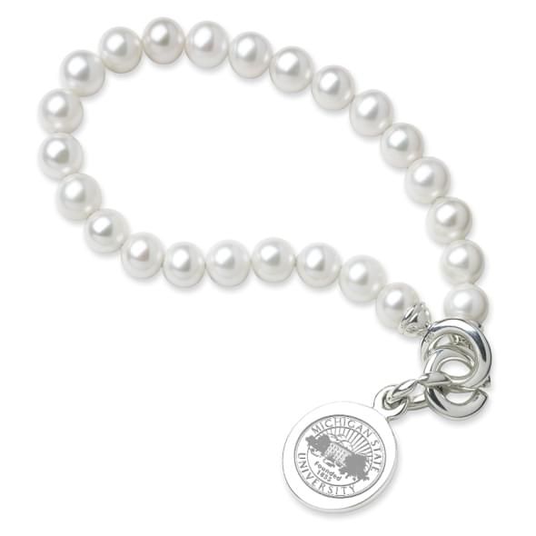 Michigan State Pearl Bracelet with Sterling Silver Charm - Image 1