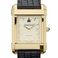 Notre Dame Men's Gold Quad Watch with Leather Strap