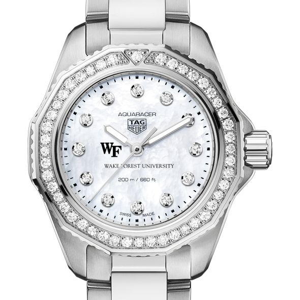 Wake Forest Women's TAG Heuer Steel Aquaracer with Diamond Dial & Bezel - Image 1