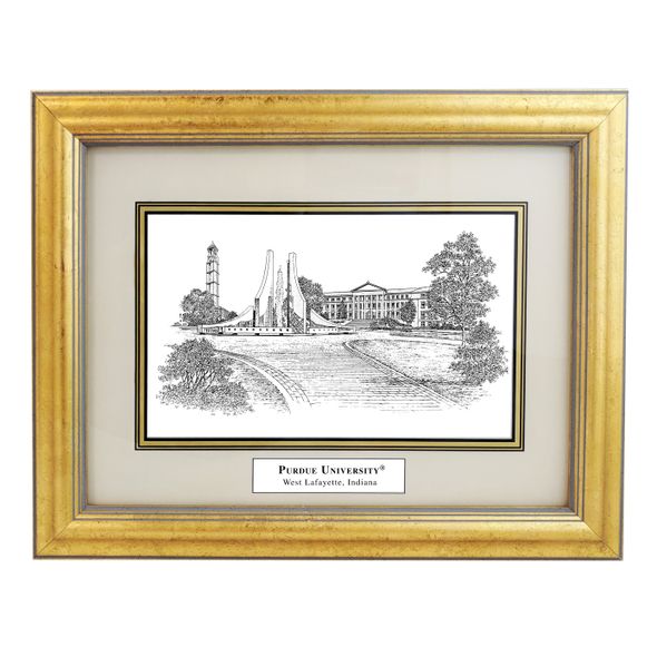 Purdue University Black Ink Gold Frame