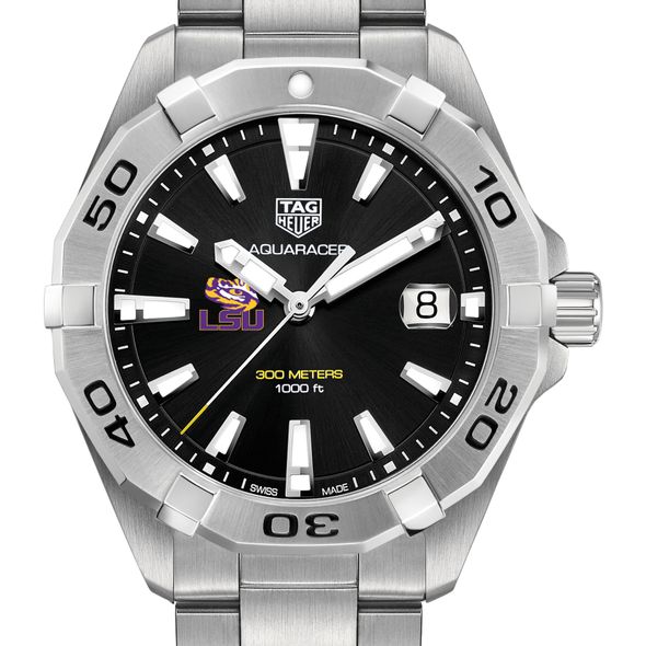 Louisiana State University Men's TAG Heuer Steel Aquaracer with Black Dial - Image 1