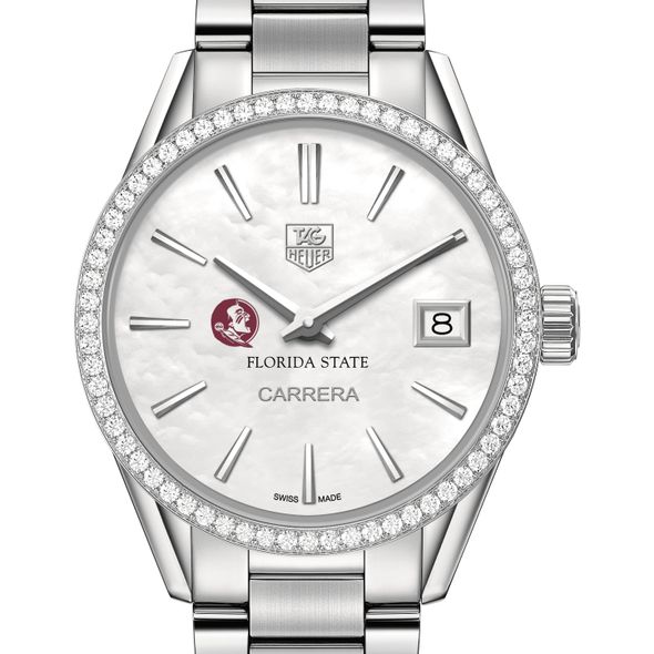 Florida State University Women's TAG Heuer Steel Carrera with MOP Dial & Diamond Bezel