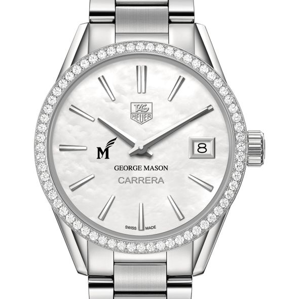 George Mason University Women's TAG Heuer Steel Carrera with MOP Dial & Diamond Bezel - Image 1