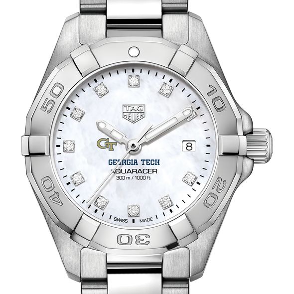 Georgia Tech W's TAG Heuer Steel Aquaracer w MOP Dia Dial