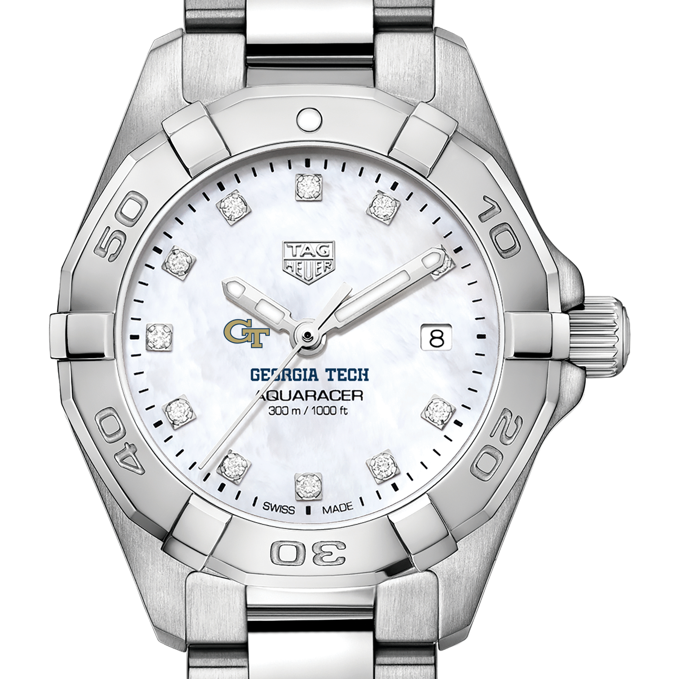 Georgia Tech Women's TAG Heuer Steel Aquaracer with MOP Diamond Dial