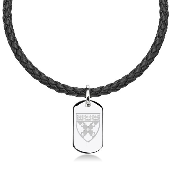 Harvard Business School Leather Necklace with Sterling Dog Tag