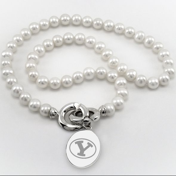 Brigham Young University Pearl Necklace with Sterling Silver Charm - Image 1