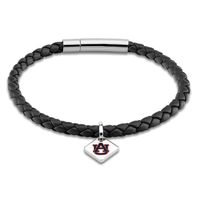 Auburn University Leather Bracelet with Sterling Silver Tag - Black
