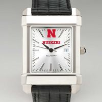 Nebraska Men's Collegiate Watch with Leather Strap