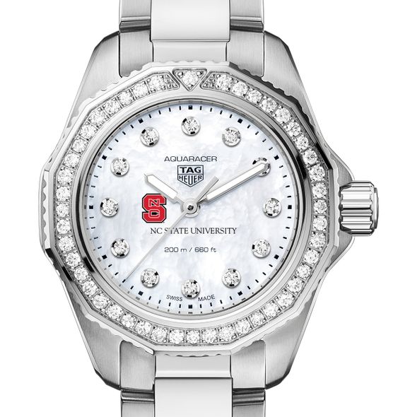 NC State Women's TAG Heuer Steel Aquaracer with Diamond Dial & Bezel - Image 1