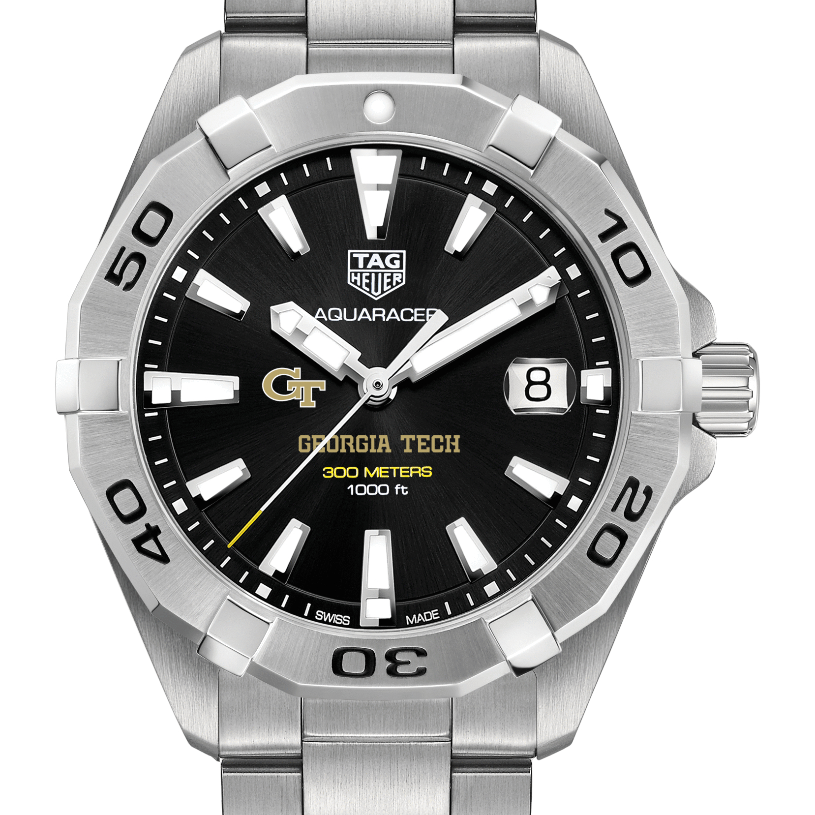 Georgia Tech Men's TAG Heuer Steel Aquaracer with Black Dial