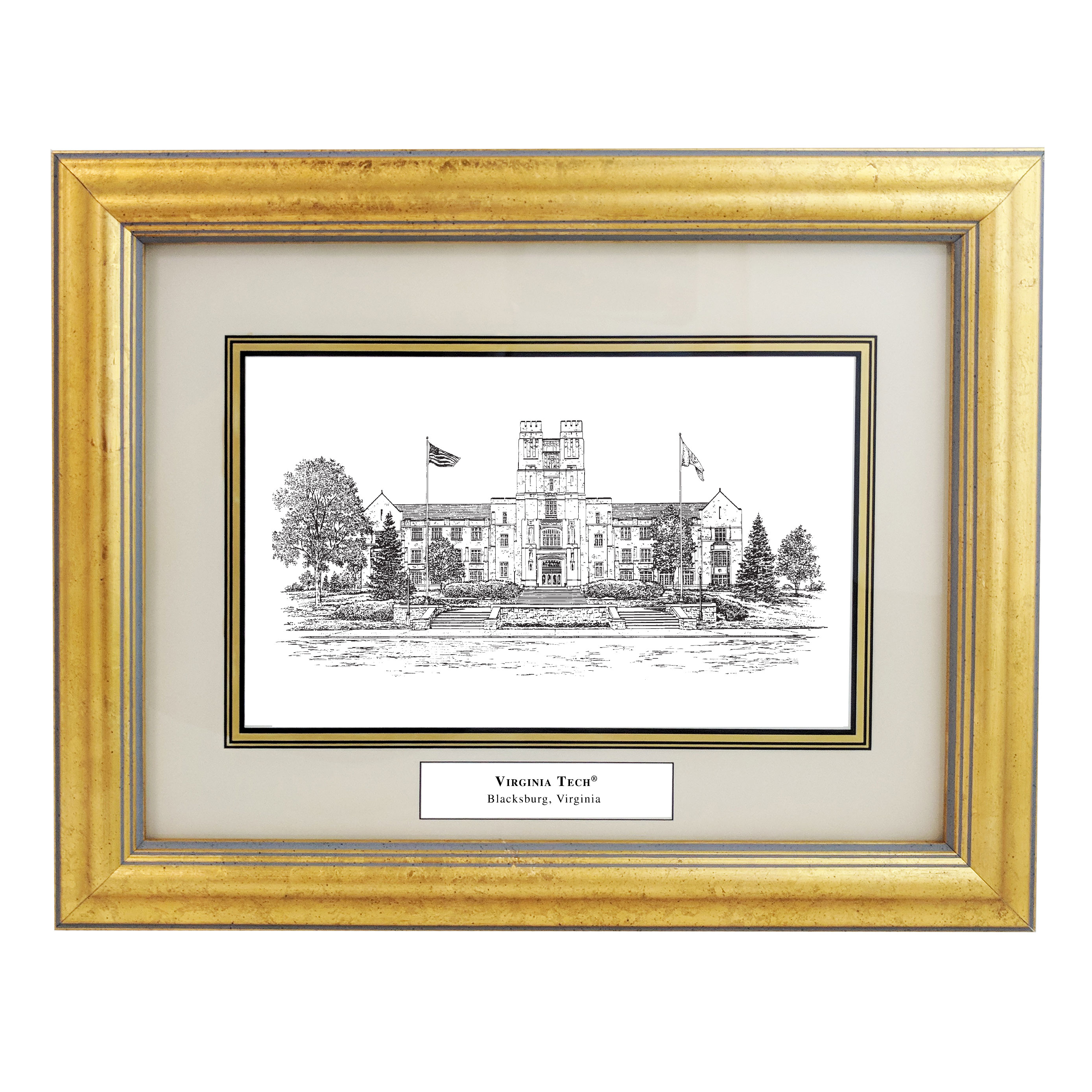 Framed Pen and Ink Virginia Tech Print