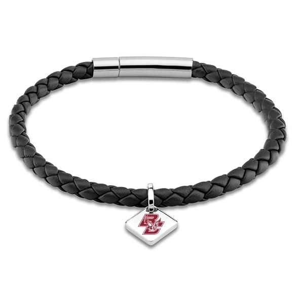 Boston College Leather Bracelet with Sterling Silver Tag - Black
