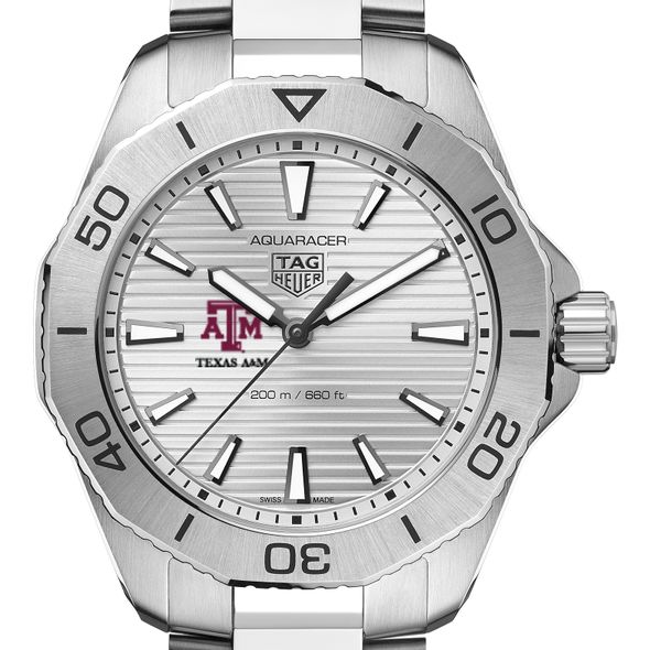 Texas A&M Men's TAG Heuer Steel Aquaracer with Silver Dial - Image 1